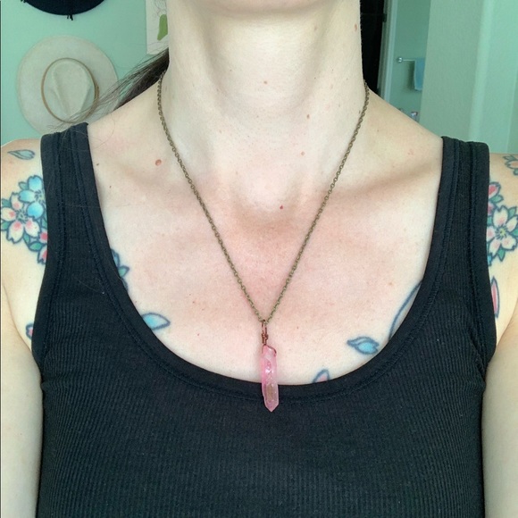 Pink Aura Quartz Crystal Pendant Necklace - Picture 4 of 4